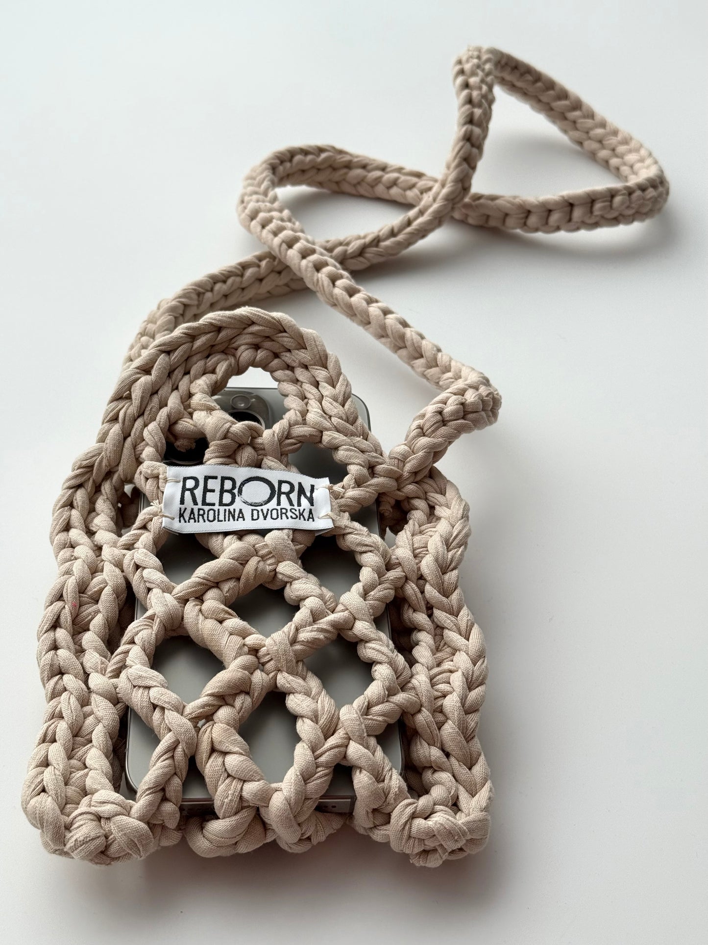 Crossbody síťovka na telefon – Beige