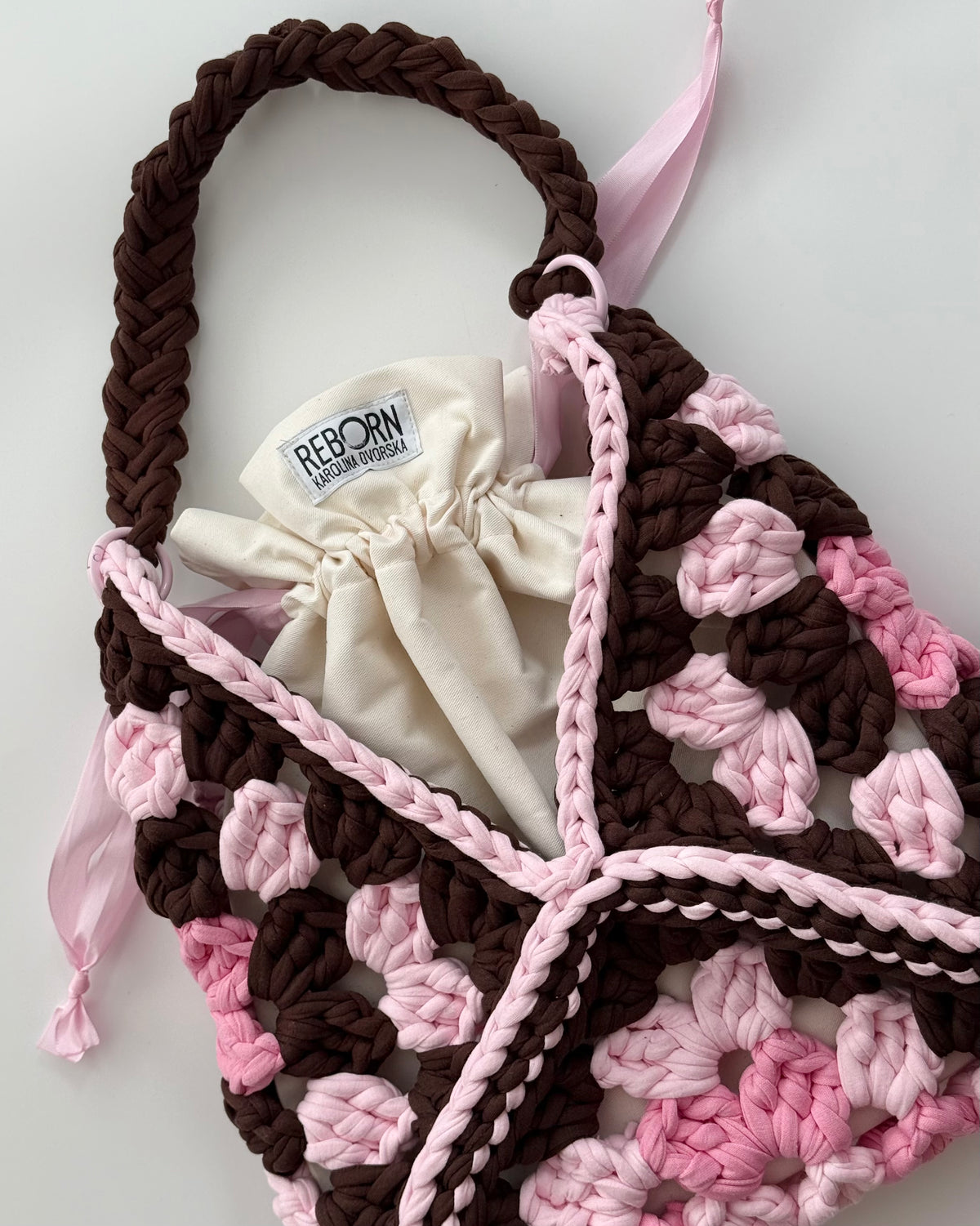 Granny Square kabelka – Pink & Brown