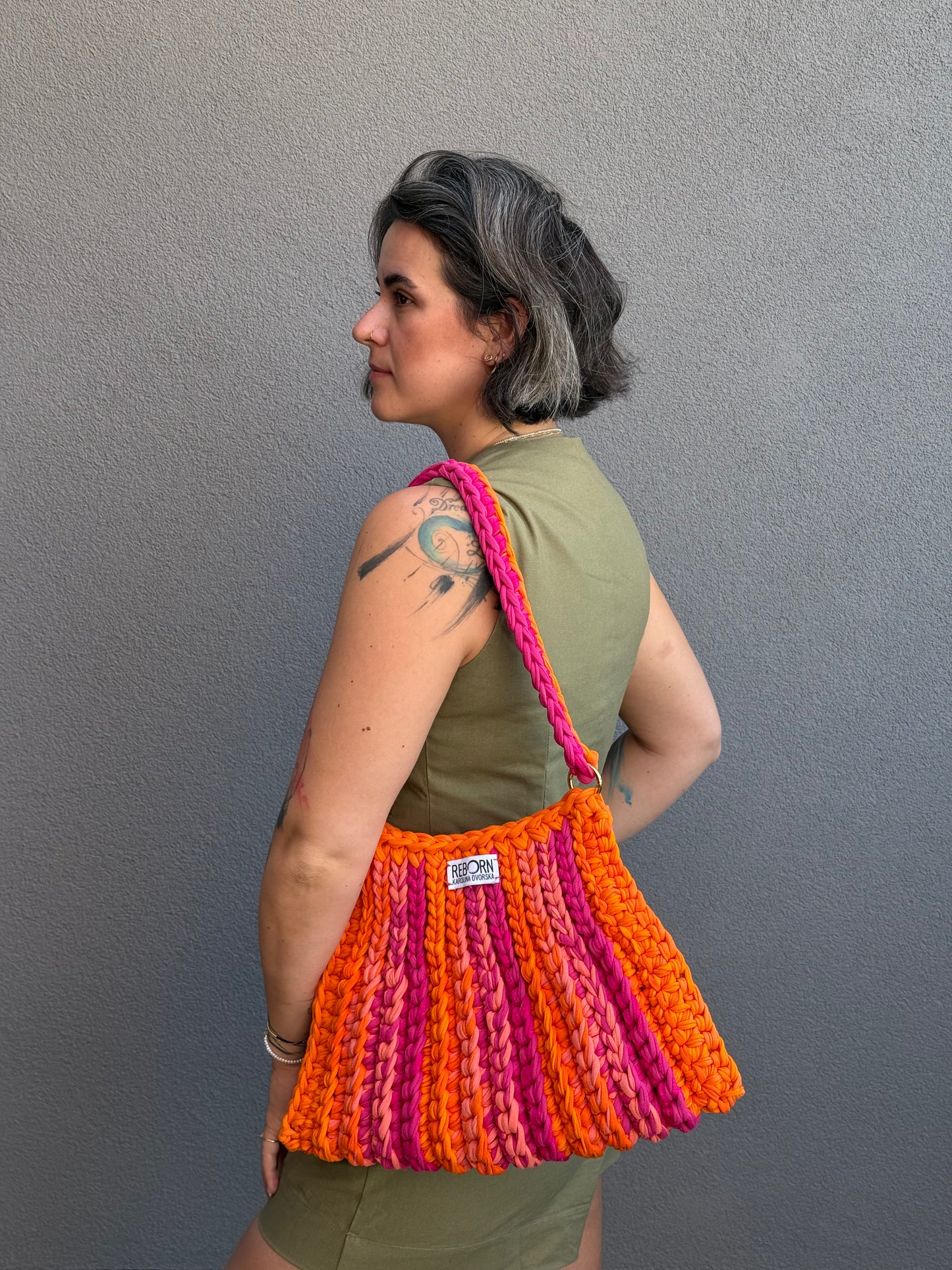 Ribbed Tote kabelka – Mango Raspberry