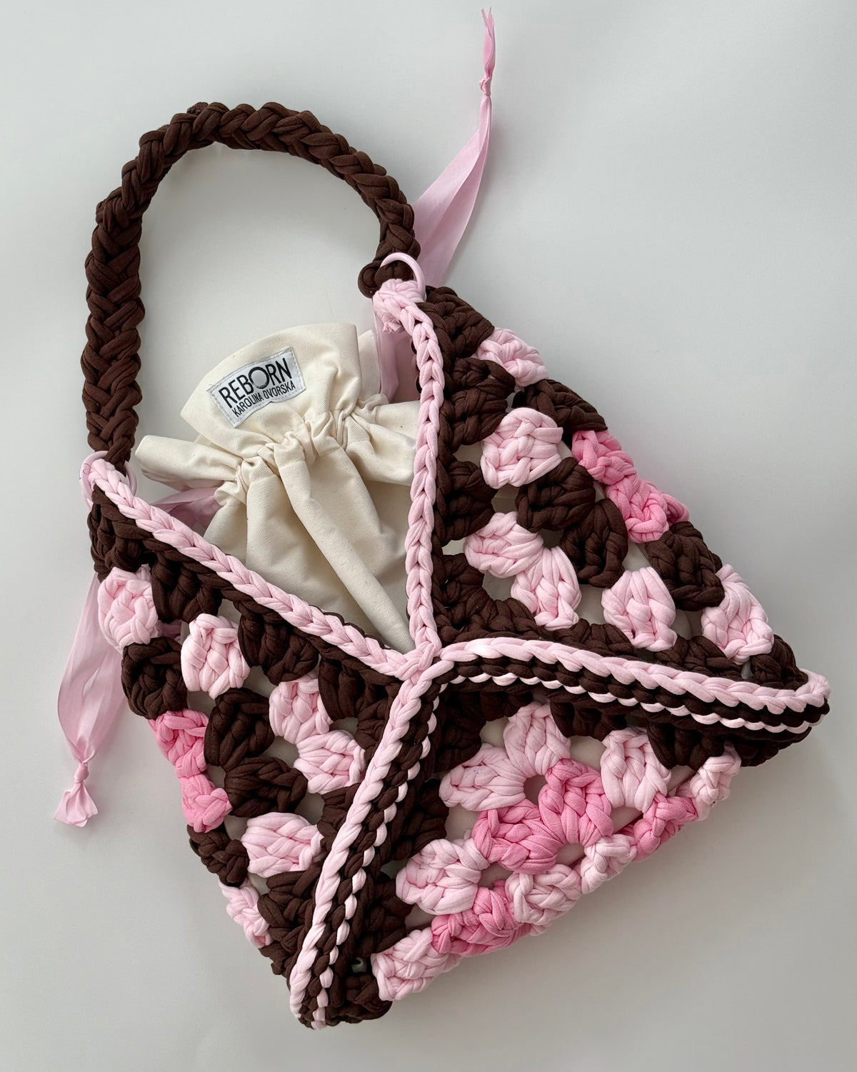 Granny Square kabelka – Pink & Brown